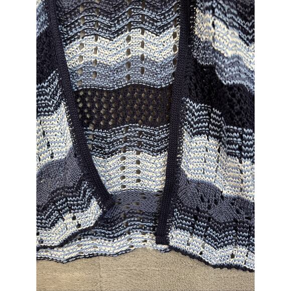 Christopher Banks Cardigan XL Blue Stripe Open Lightweight Coastal Boho Crochet - Picture 4 of 10
